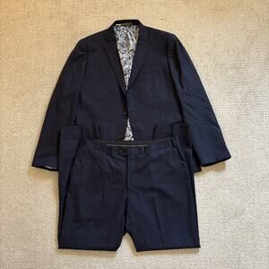 Indochino 42L 36/31 Navy Blue Luxury 100% Wool Mens Jacket Pants Suit